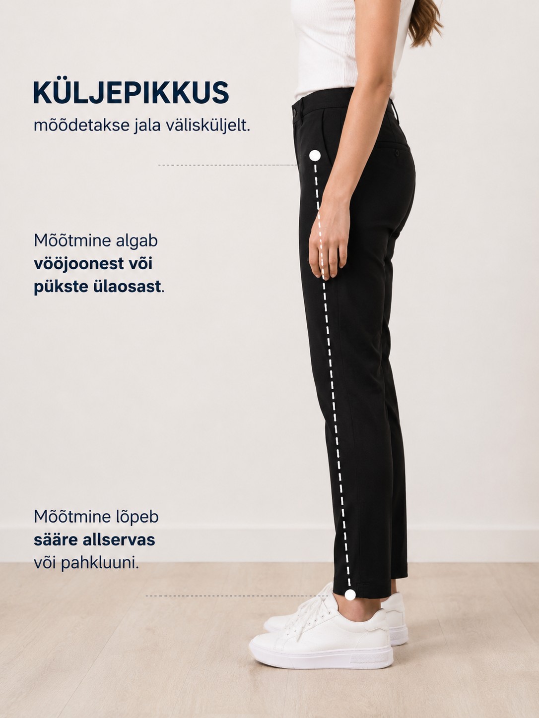 Küljepikkus mõõdetakse jala välisküljelt